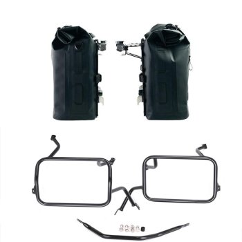 Zwei Khali-Seitentaschen aus TPU 35L - 45L + Paar Aluminiumplatten + BMW F450GS Atlas Aluminium-Satteltaschenrahmen
