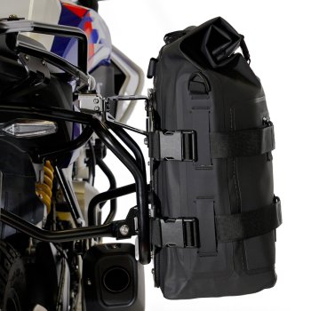 Zwei Khali-Seitentaschen aus TPU 35L - 45L + Paar Aluminiumplatten + BMW F450GS Atlas Aluminium-Satteltaschenrahmen