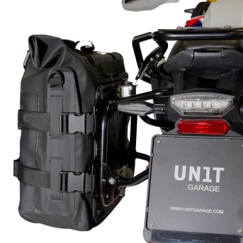 Zwei Khali-Seitentaschen aus TPU 35L - 45L + Paar Aluminiumplatten + BMW F450GS Atlas Aluminium-Satteltaschenrahmen