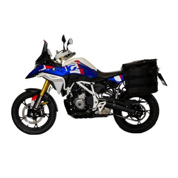 Zwei Khali-Seitentaschen aus TPU 35L - 45L + Paar Aluminiumplatten + BMW F450GS Atlas Aluminium-Satteltaschenrahmen
