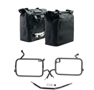 Zwei Khali-Seitentaschen aus TPU 35L - 45L + Paar Aluminiumplatten + BMW F450GS Atlas Aluminium-Satteltaschenrahmen