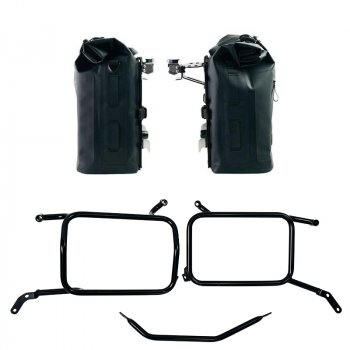 Zwei Khali-Seitentaschen aus TPU 35L - 45L + Paar Aluminiumplatten + Moto Guzzi V85 TT (ab 2024) Aluminium-Satteltaschenrahmen