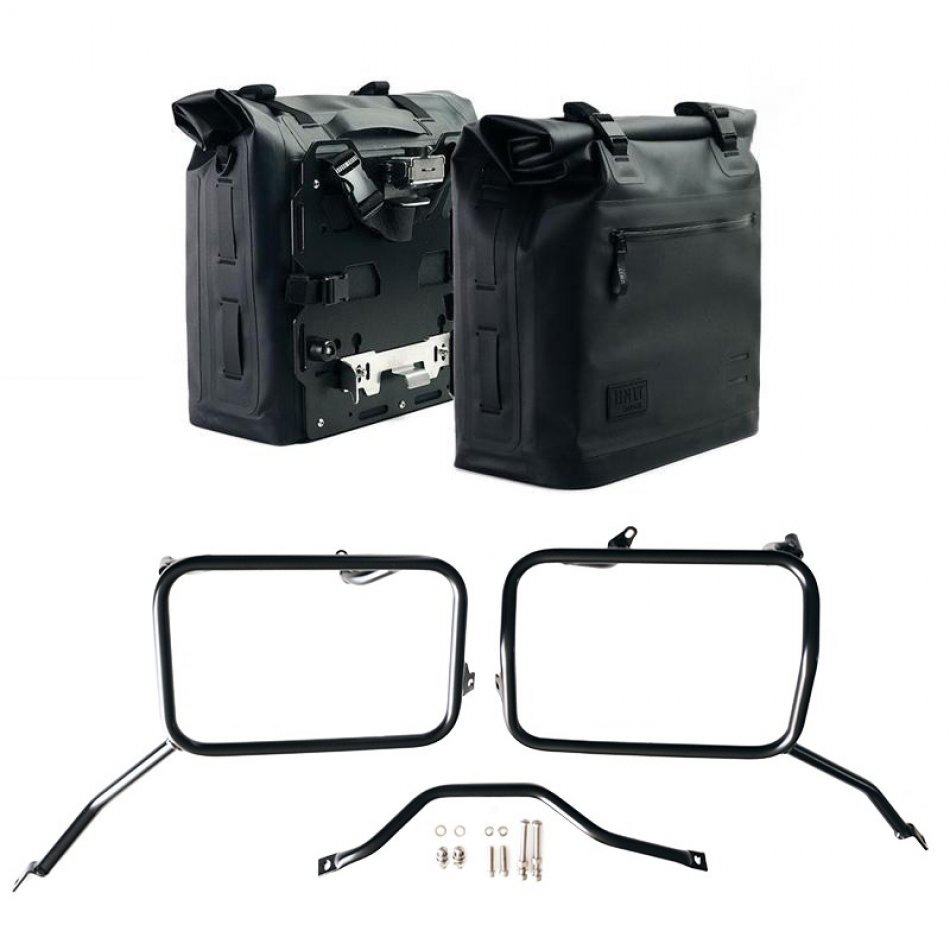 Zwei Khali-Seitentaschen aus TPU 35L - 45L + Paar Aluminiumplatten + Rahmen Triumph Scrambler 1200 X (ab 2025)