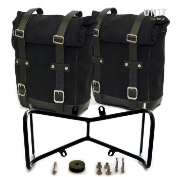 Zwei Seitentaschen aus Spaltleder + Doppelrahmen NineT symmetrisch