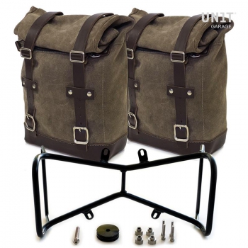 Zwei Seitentaschen aus Spaltleder + Doppelrahmen NineT symmetrisch