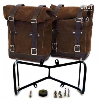 Zwei Seitentaschen aus Spaltleder + Doppelrahmen NineT symmetrisch