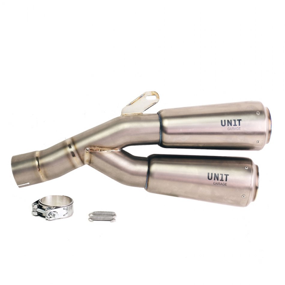 Niedriger Doppel-Titan-Auspuff mit sichtbaren Schweißnähten für BMW R12 NineT