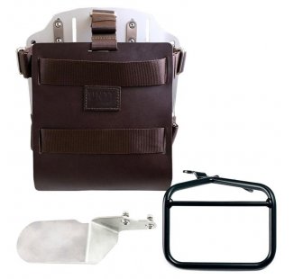 Alu-Taschenhalter mit verstellbarer Lederfront, Schnellkupplung und rechtem Ducati Desert Sled Rahmen