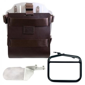 Alu-Taschenhalter mit verstellbarer Lederfront, Schnellkupplung und rechtem Ducati Desert Sled Rahmen