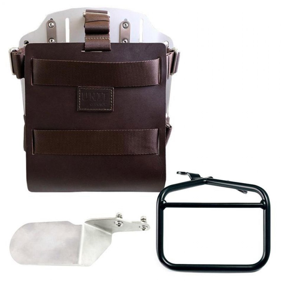 Alu-Taschenhalter mit verstellbarer Lederfront, Schnellkupplung und rechtem Ducati Desert Sled Rahmen