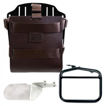 Alu-Taschenhalter mit verstellbarer Lederfront, Schnellkupplung und rechtem Ducati Desert Sled Rahmen