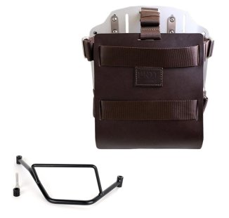 Aluminium-Taschenhalter mit verstellbarer Lederfront und Schnellkupplung + BMW F450GS Rahmen rechts