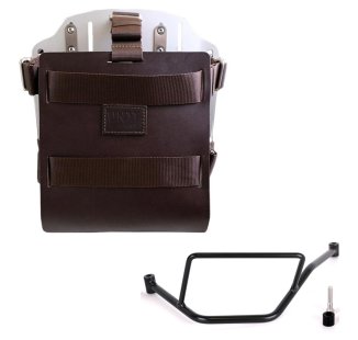 Aluminium-Taschenhalter mit verstellbarer Lederfront und Schnellkupplung + BMW F450GS Rahmen links