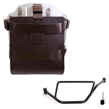Aluminium-Taschenhalter mit verstellbarer Lederfront und Schnellkupplung + BMW F450GS Rahmen links