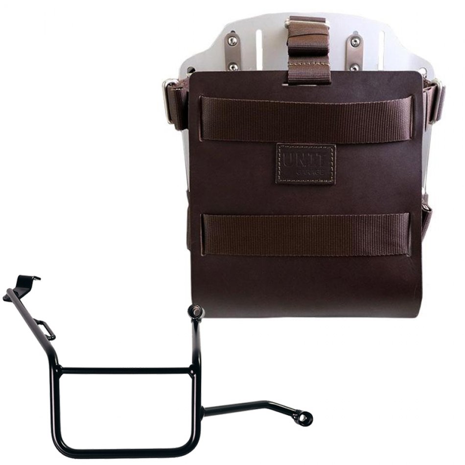 Aluminium-Taschenhalter mit verstellbarer Lederfront und Schnellkupplung + BMW F900GS Rahmen rechts