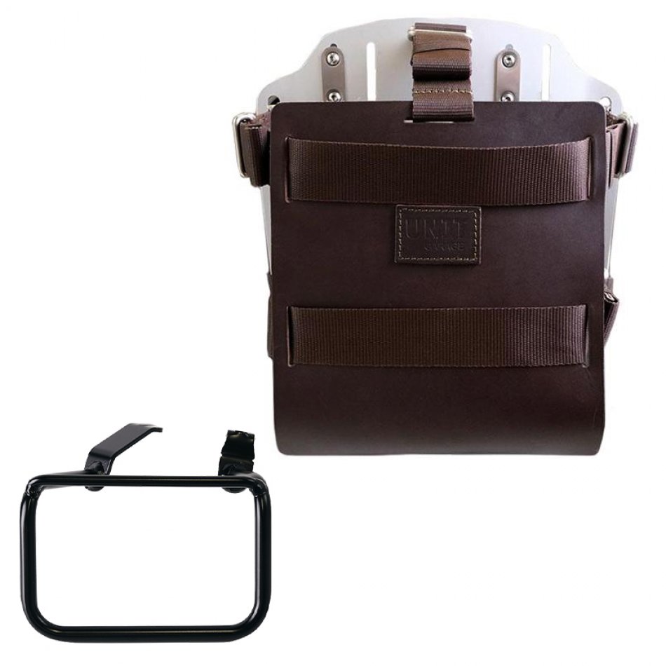 Aluminium-Taschenhalter mit verstellbarer Lederfront und Schnellkupplung + BMW R12 G/S Rahmen rechts