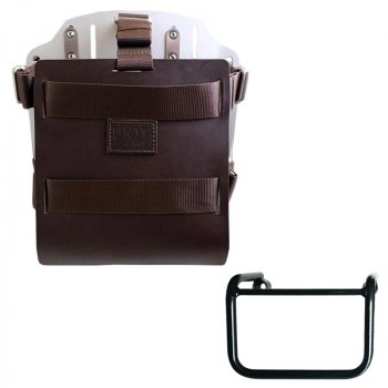 Aluminium-Taschenhalter mit verstellbarer Lederfront und Schnellkupplung + BMW R12 Fahrgestell links
