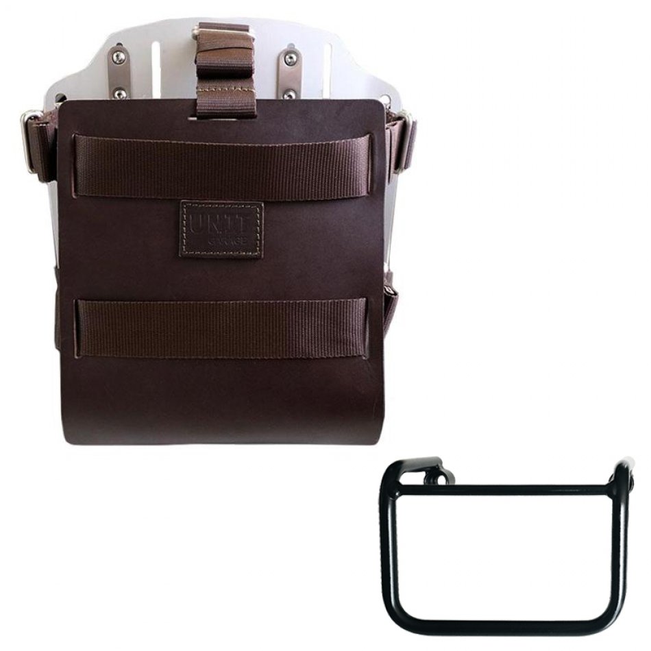 Aluminium-Taschenhalter mit verstellbarer Lederfront und Schnellkupplung + BMW R12 Fahrgestell links