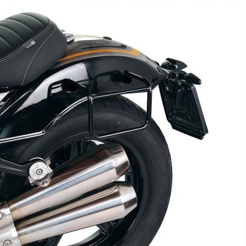 Aluminium-Taschenhalter mit verstellbarer Lederfront und Schnellkupplung + BMW R12 Fahrgestell links