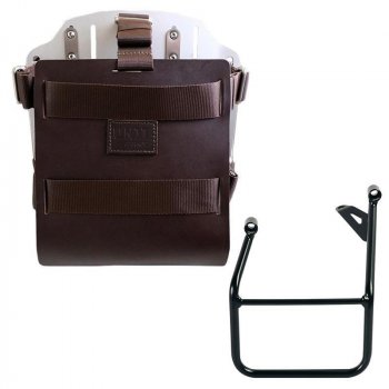 Aluminium-Taschenhalter mit verstellbarer Lederfront und Schnellkupplung + BMW R1300GS Rahmen links