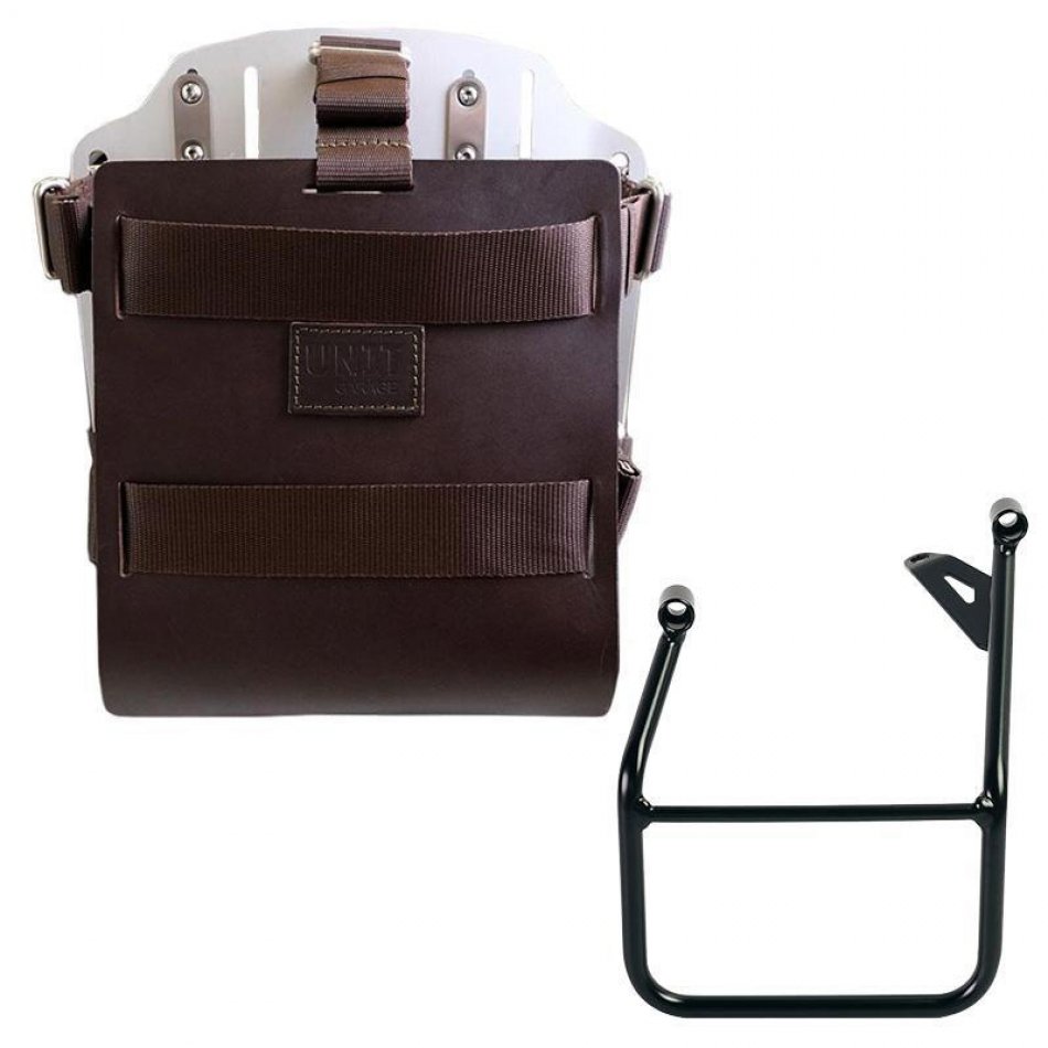 Aluminium-Taschenhalter mit verstellbarer Lederfront und Schnellkupplung + BMW R1300GS Rahmen links