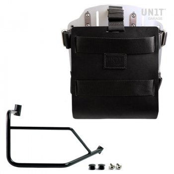Aluminium-Taschenhalter mit verstellbarer Lederfront und Schnellkupplung + Ducati DesertX rechter Rahmen