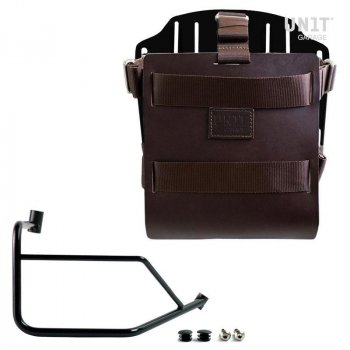 Aluminium-Taschenhalter mit verstellbarer Lederfront und Schnellkupplung + Ducati DesertX rechter Rahmen