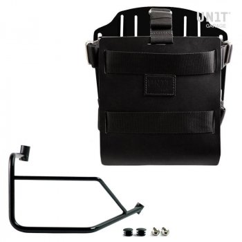 Aluminium-Taschenhalter mit verstellbarer Lederfront und Schnellkupplung + Ducati DesertX rechter Rahmen