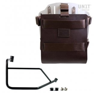 Aluminium-Taschenhalter mit verstellbarer Lederfront und Schnellkupplung + Ducati DesertX rechter Rahmen