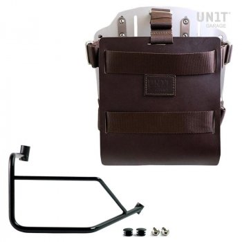 Aluminium-Taschenhalter mit verstellbarer Lederfront und Schnellkupplung + Ducati DesertX rechter Rahmen