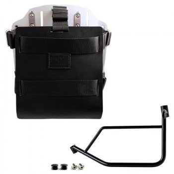 Aluminium-Taschenhalter mit verstellbarer Lederfront und Schnellkupplung + Ducati DesertX linker Rahmen