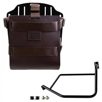 Aluminium-Taschenhalter mit verstellbarer Lederfront und Schnellkupplung + Ducati DesertX linker Rahmen