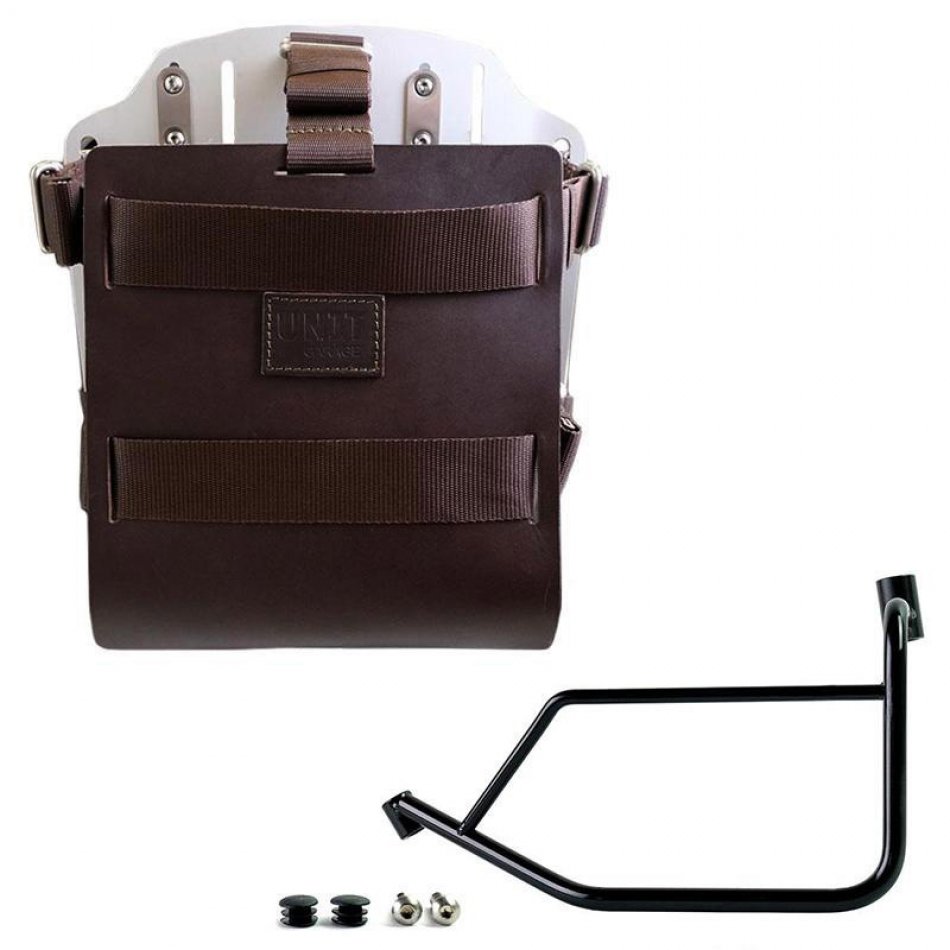 Aluminium-Taschenhalter mit verstellbarer Lederfront und Schnellkupplung + Ducati DesertX linker Rahmen