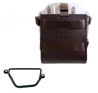 Aluminium-Taschenhalter mit verstellbarer Lederfront und Schnellkupplung + Honda GB350S Rahmen Rechts