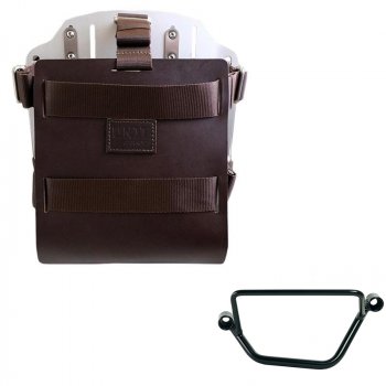 Aluminium-Taschenhalter mit verstellbarer Lederfront und Schnellkupplung + Honda GB350S Rahmen Links