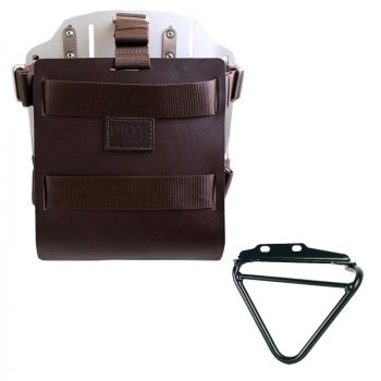 Aluminium-Taschenhalter mit verstellbarer Lederfront und Schnellkupplung + Husqvarna 125-250-401 (ab 2024) Chassis links 