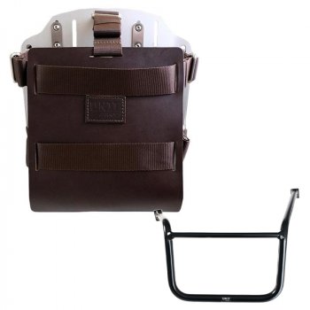 Aluminium-Taschenhalter mit verstellbarer Lederfront und Schnellkupplung + Moto Guzzi V85 TT (ab 2024) Rahmen links