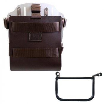 Aluminium-Taschenhalter mit verstellbarer Lederfront und Schnellkupplung + Royal Enfield Himalayan 450 (ab 2024), Rahmen links