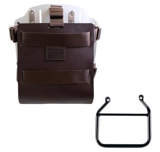 Aluminium-Taschenhalter mit verstellbarer Lederfront und Schnellkupplung + Triumph Speed 400 & Scrambler 400 X Rahmen links