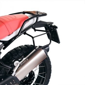 Aluminium-Taschenhalter mit verstellbarer Hypalon-Front und Schnellkupplung + BMW R12 G/S Rahmen links