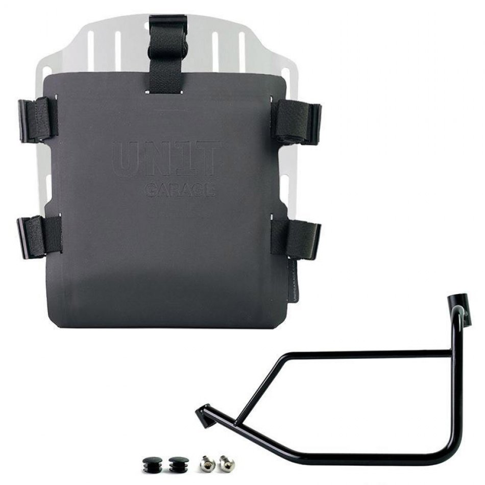 Aluminium-Taschenhalter mit verstellbarer Hypalon-Front und Schnellkupplung + Ducati DesertX linker Rahmen