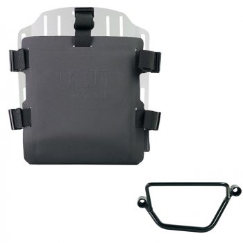 Aluminium-Taschenhalter mit verstellbarer Hypalon-Front und Schnellkupplung + Honda GB350S Rahmen Links