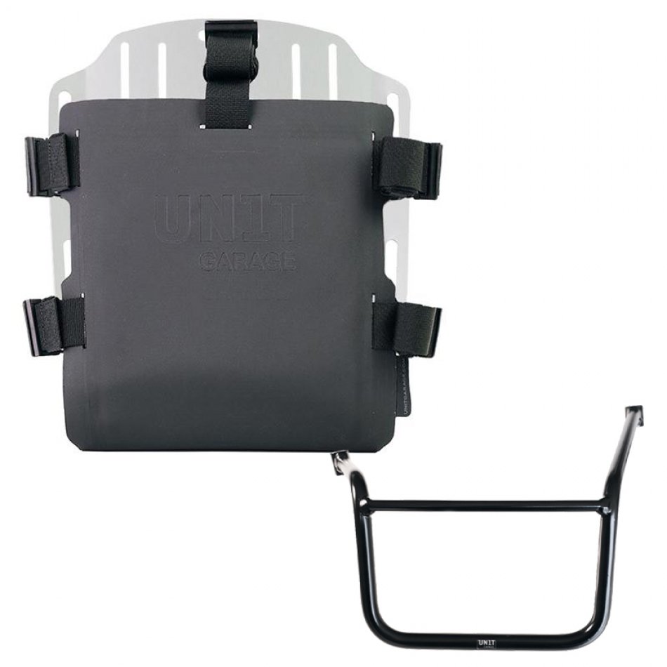 Aluminium-Taschenhalter mit verstellbarer Hypalon-Front und Schnellkupplung + Moto Guzzi V85 TT (ab 2024) Rahmen links