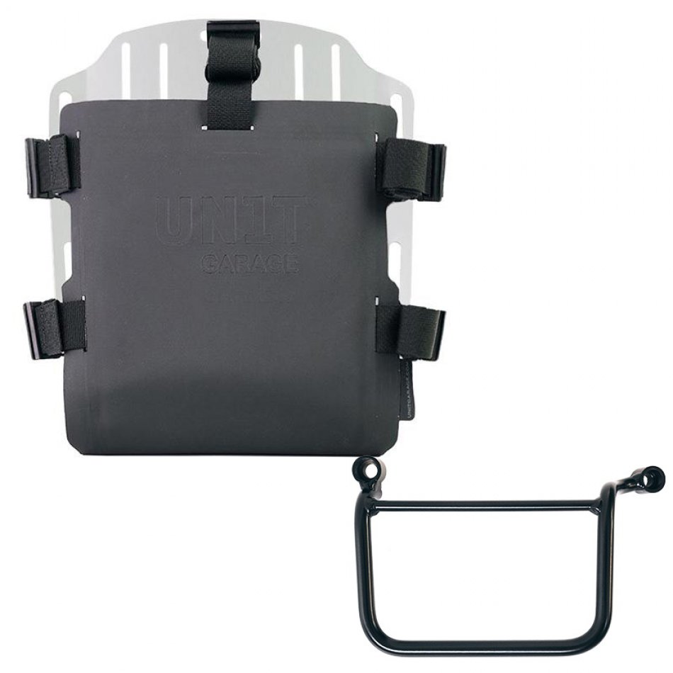 Aluminium-Taschenhalter mit verstellbarer Hypalon-Vorderseite und Schnellkupplung + Royal Enfield Guerrilla 450 linker Rahmen
