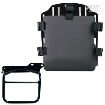 Aluminium-Taschenhalter mit verstellbarer Hypalon-Front und Schnellkupplung + Royal Enfield Himalayan Rahmen, Scram 411 rechts