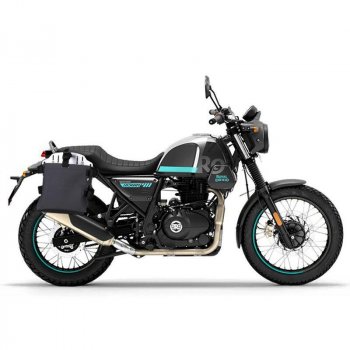 Aluminium-Taschenhalter mit verstellbarer Hypalon-Front und Schnellkupplung + Royal Enfield Himalayan Rahmen, Scram 411 rechts