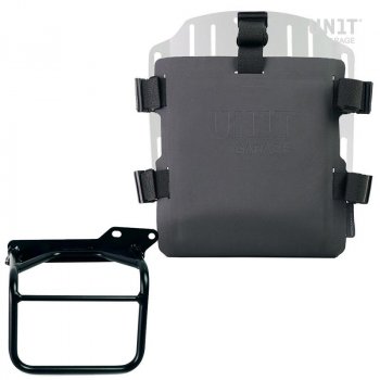 Aluminium-Taschenhalter mit verstellbarer Hypalon-Front und Schnellkupplung + Royal Enfield Himalayan Rahmen, Scram 411 rechts