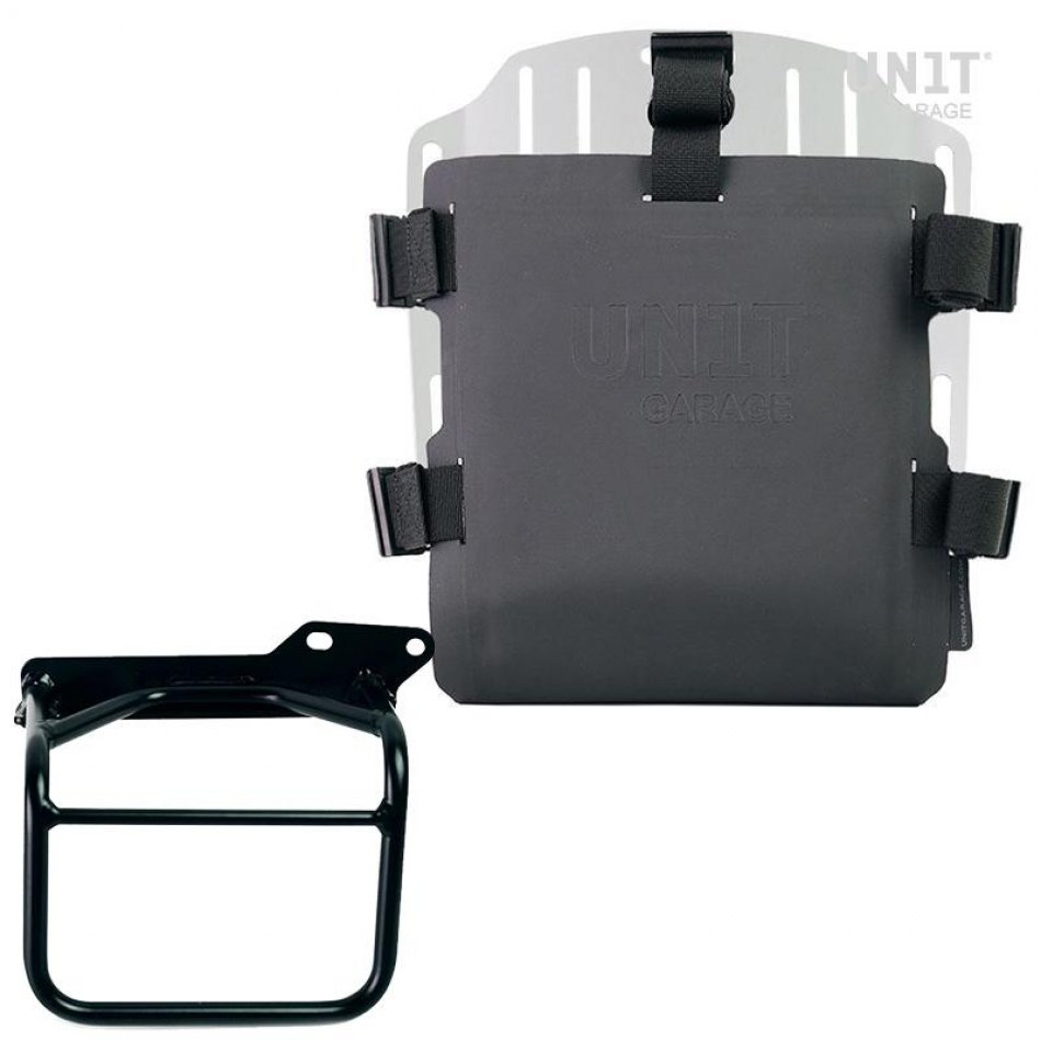 Aluminium-Taschenhalter mit verstellbarer Hypalon-Front und Schnellkupplung + Royal Enfield Himalayan Rahmen, Scram 411 rechts