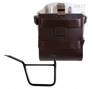 Taschenhalter aus Aluminium mit verstellbarer Lederfront, Schnellkupplung und Pan America 1250 Rahmen