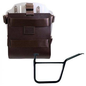 Taschenhalter aus Aluminium mit verstellbarer Lederfront, Schnellkupplung und Pan America 1250 Rahmen